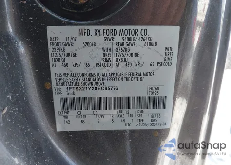 2008 Ford F-250 Fx4/Lariat/Xl/Xlt z USA, uszkodzony, nr VIN 1FTSX21YX8EC85776